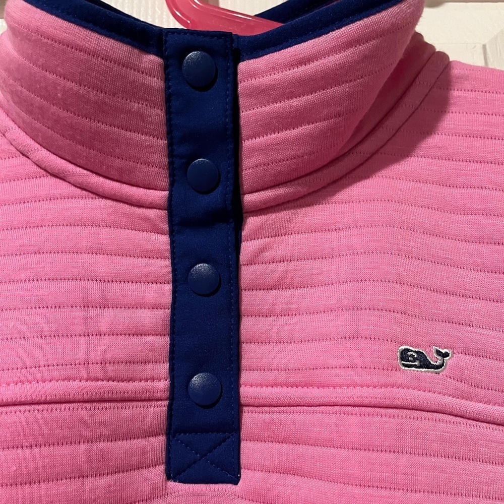 Vineyard Vines size L (14) pink/navy pullover with snap up mock neckline - Picture 6 of 13